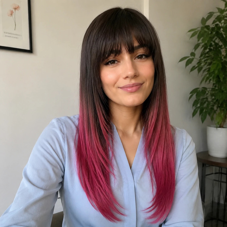 کلاهگیس چتری آمبره صورتی